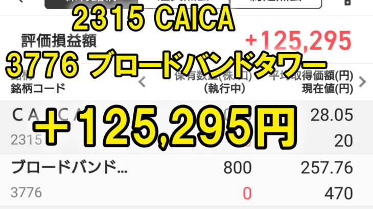 2315 CAICA、3776 ブロードバンドタワー、4901 富士フイルムで＋125,295円